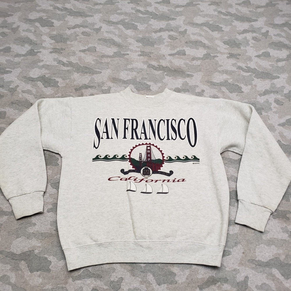 Vintage San Francisco Sweatshirt Mens Medium Gray Pullover Long Sleeve Travel
